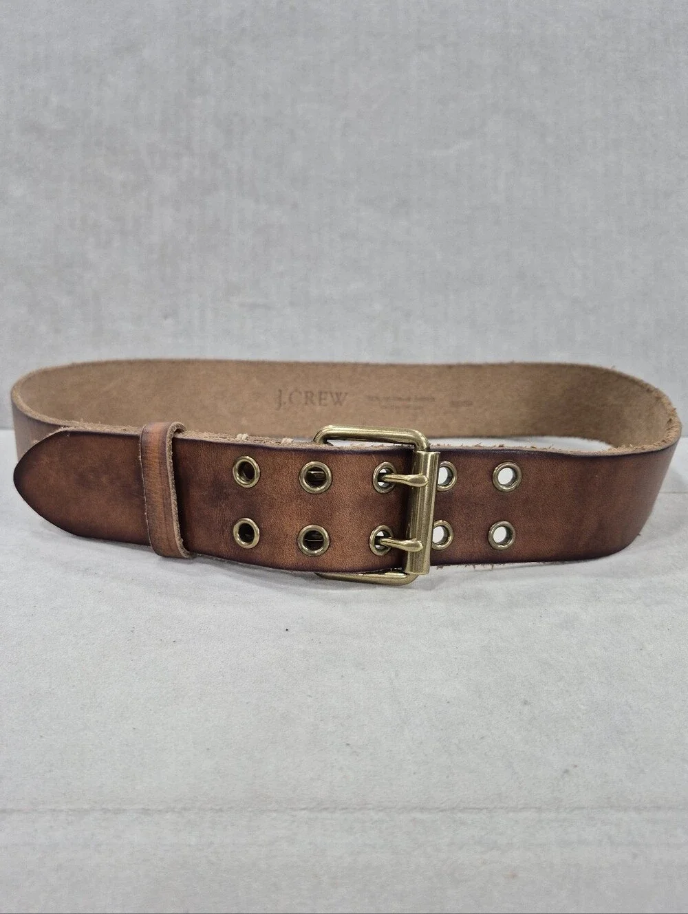 Crew belt women's Sm brown chunky distressed Italian leather solid brass buckle - Picture 1 of 13
